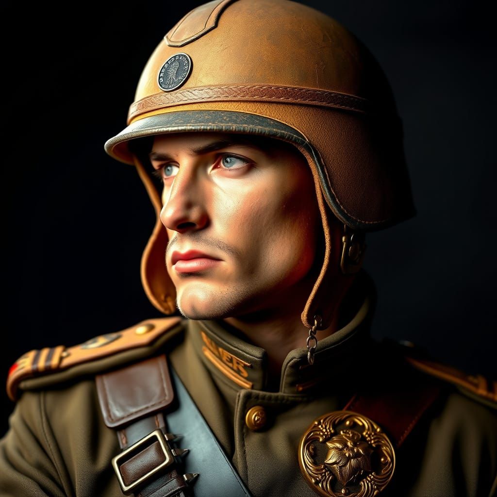 Elegant War Hero in Desert Uniform with Dramatic Lighting