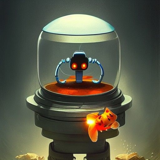 Robot with Goldfish Bowl Head