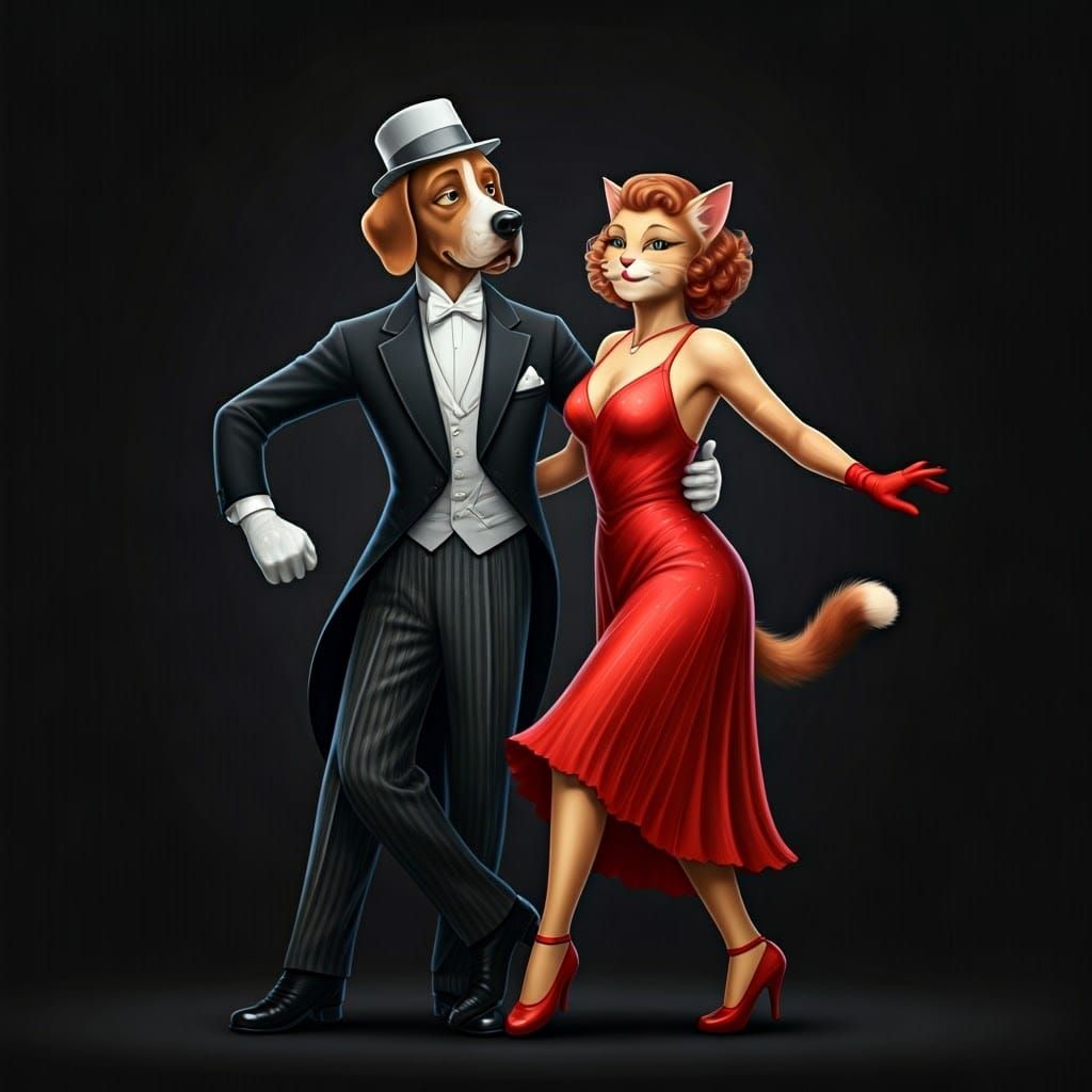 Vintage Hollywood Canine and Feline Duo Dance the Night Away