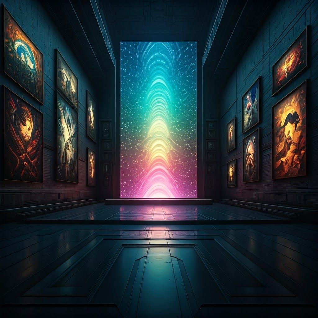 Futuristic Art Gallery with AI Installations