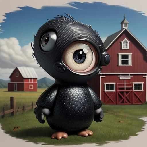 Chibi Platypus at Barn, Surreal 3D Render