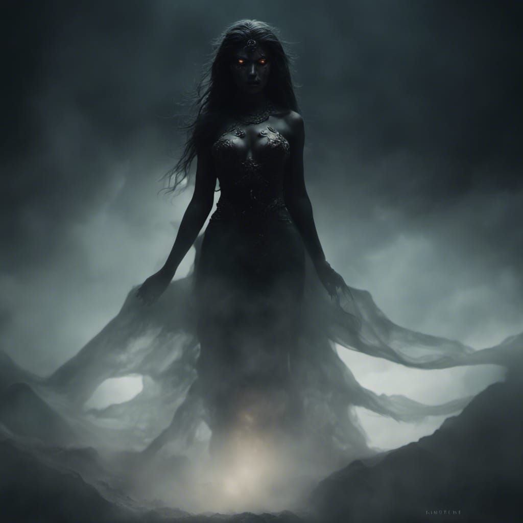 Goddess of Night Emerges from Shadows: Matte Painting