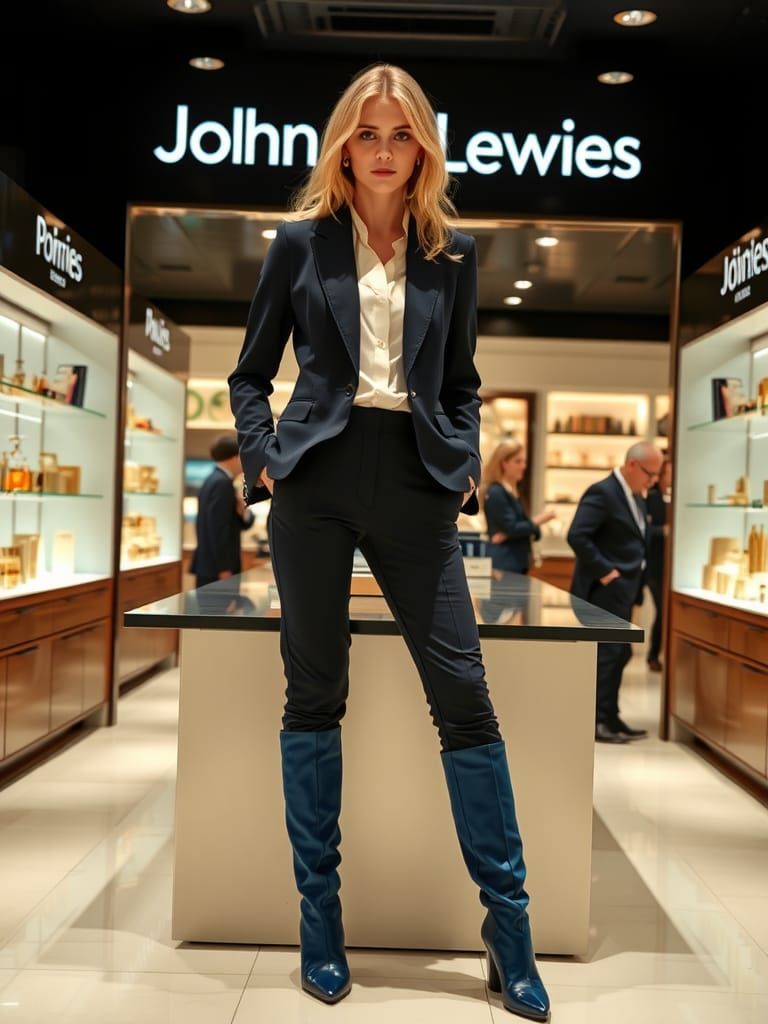 Blonde Woman at Perfume Counter in Department Store
