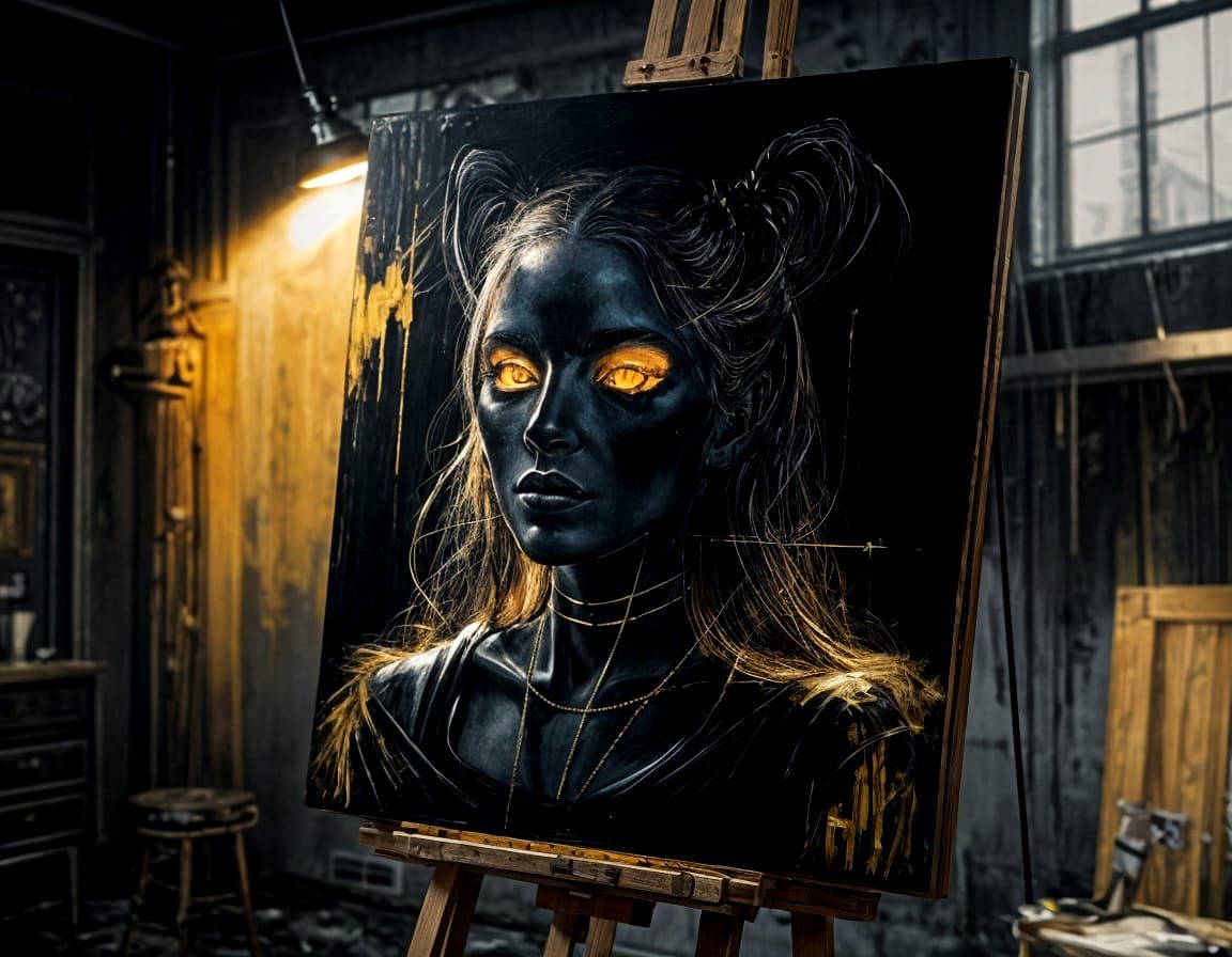 Black Slime Painting with Golden Highlights