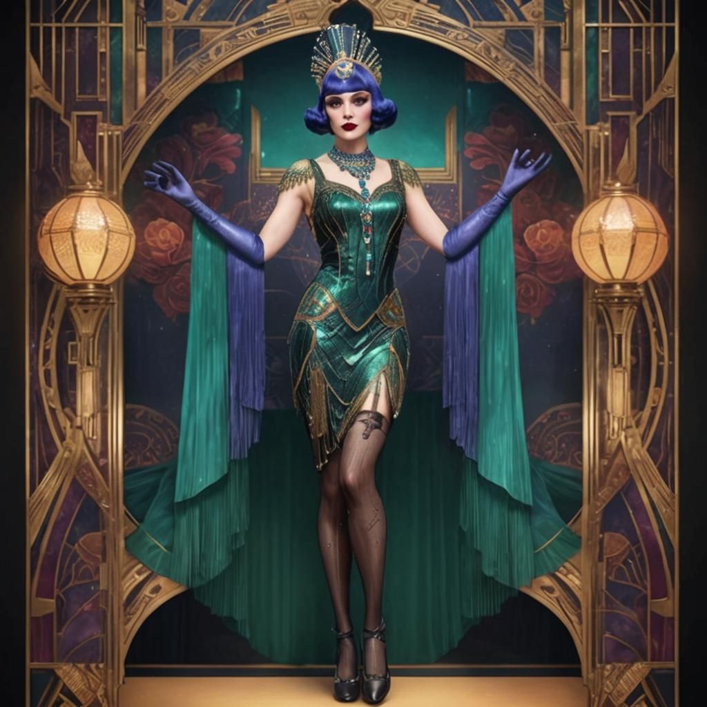 Art Deco Burlesque Woman in Hyperrealistic Detail