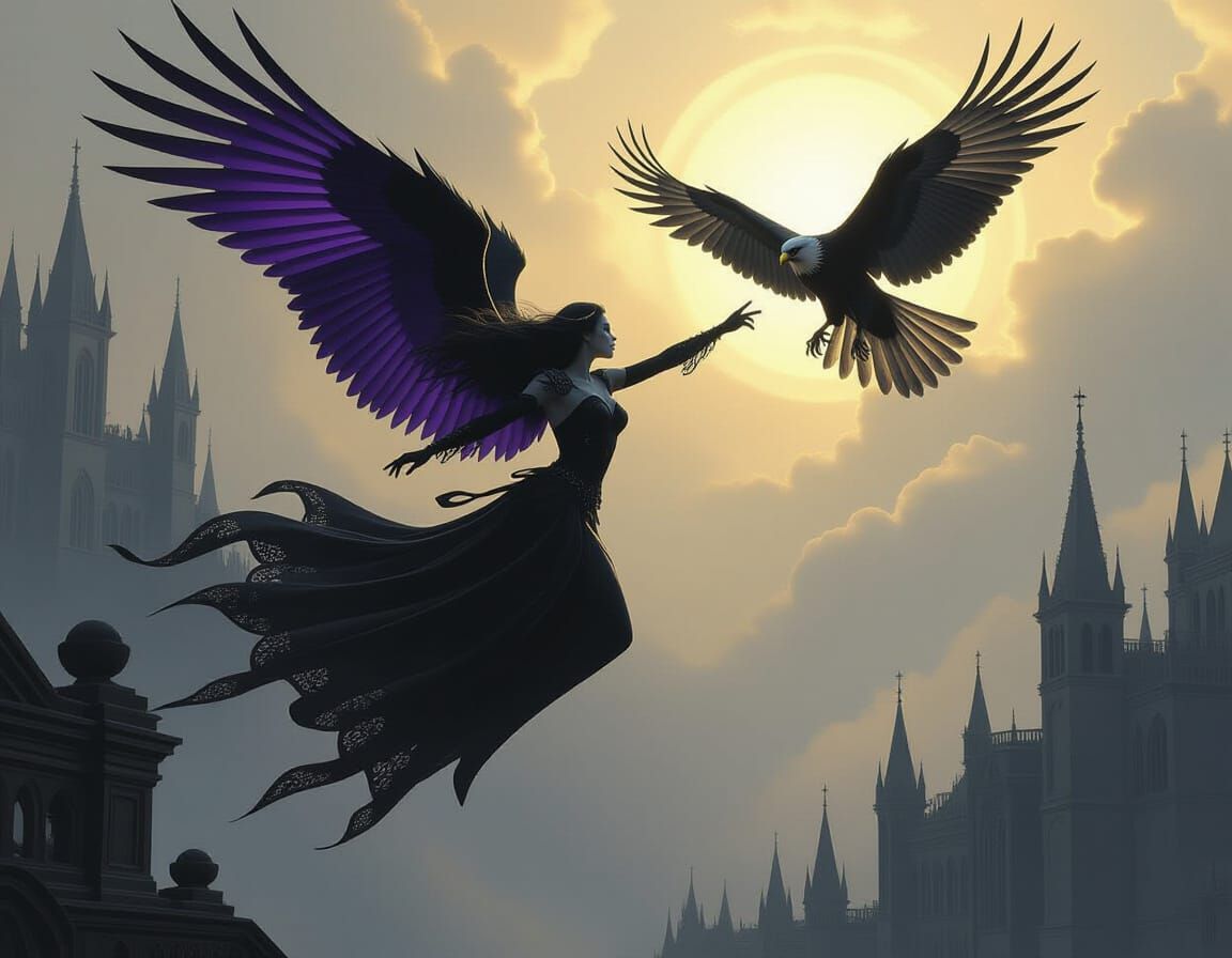 Gothic Aerial Confrontation in Dark Fantasy Art