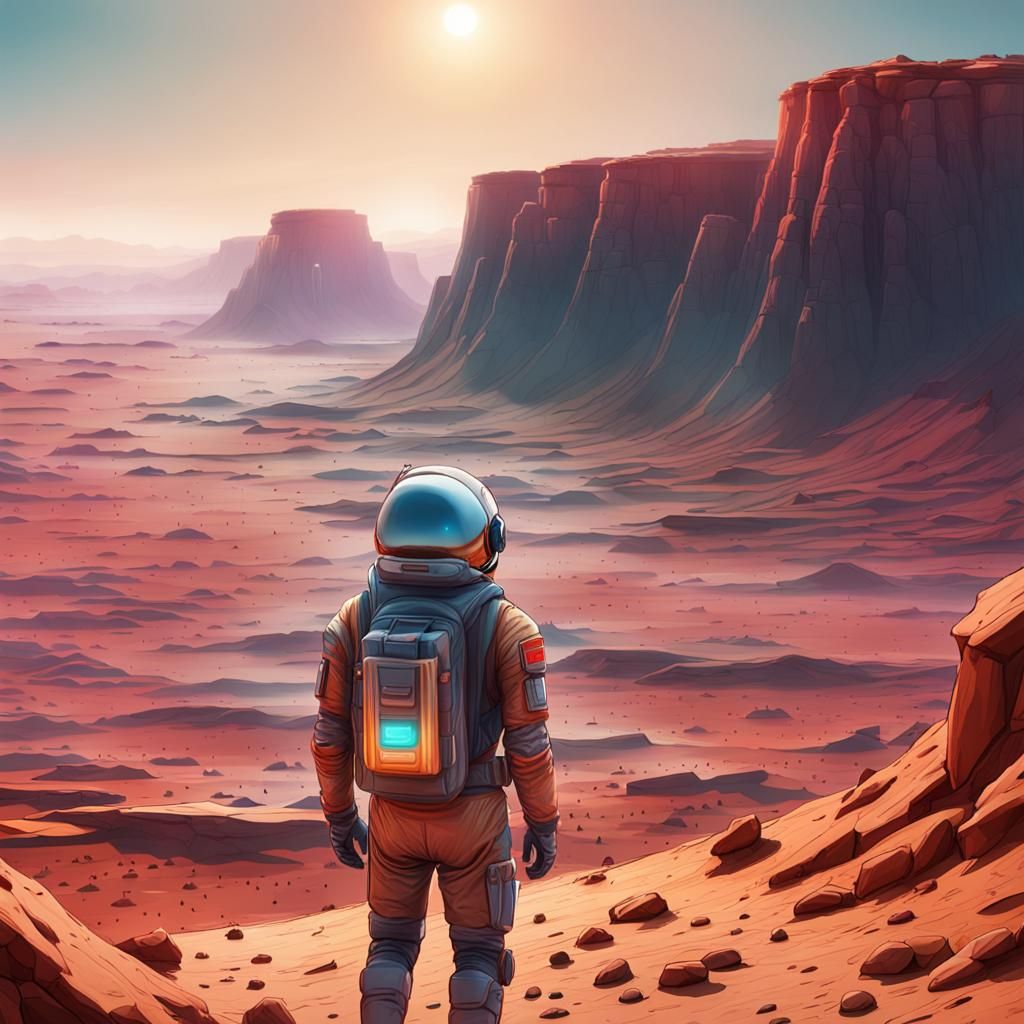 Astronaut on Martian Cliff in Hyper-Realistic Digital Art