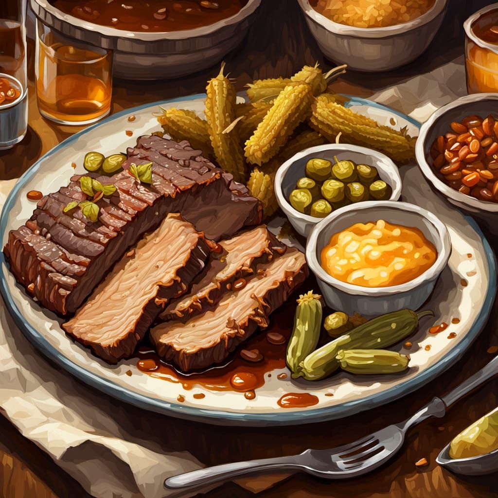 Brisket Plate Still Life in Oil Painting Style