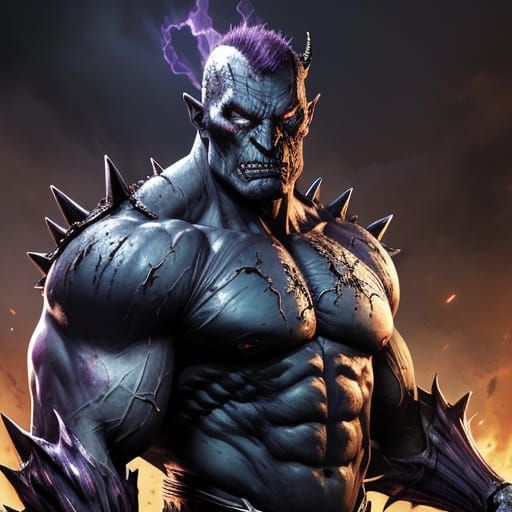 Doomsday, a DC Comic Book Villain, in Dark, Rich Plum-Purple...