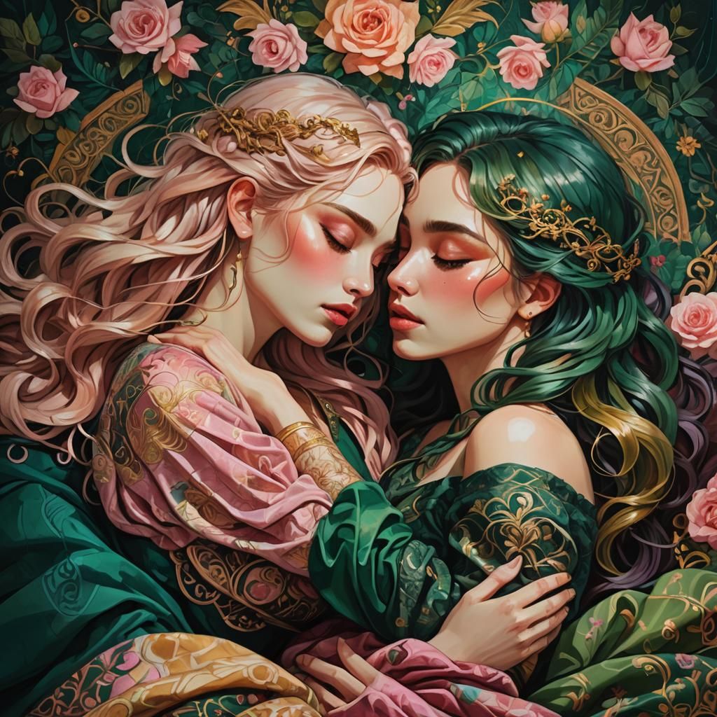 Fantasy Portrait: Two Girls Kissing in Bed