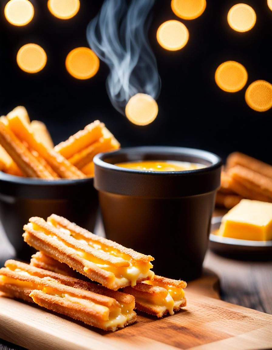 Cheddar Cheese Churros in Professional Photography Style