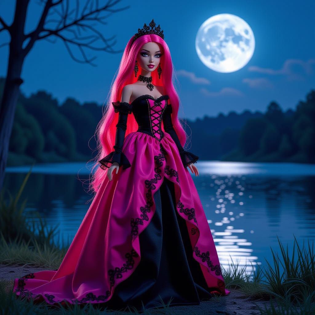 Gothic Barbie Princess in Moonlight by Lake