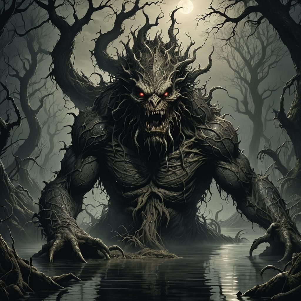 Monstrous Swamp Creature in Dark Fantasy Style