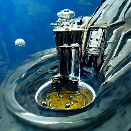 Futuristic Space Water Station as Oil Painting