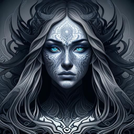 Abstract Fractal Portrait with Zentangle Patterns