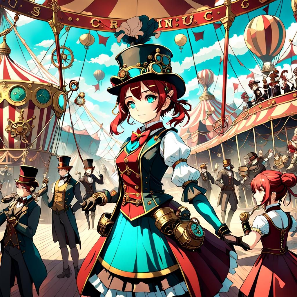 Steampunk Circus: Detailed 3D Anime Art