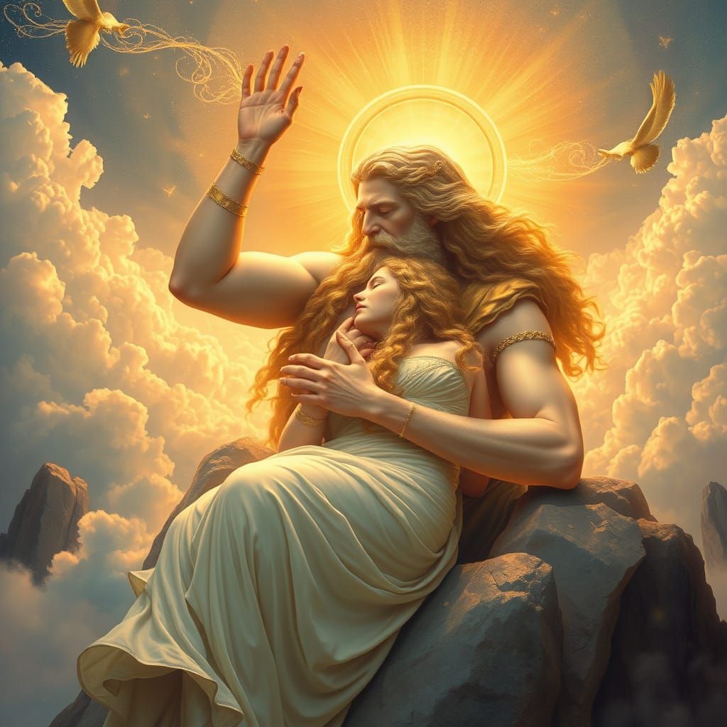 Gods of Olympus Embrace in Ethereal Glory