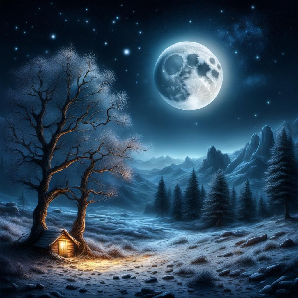 Starry Midnight Frost: A Hyperrealistic Digital Art