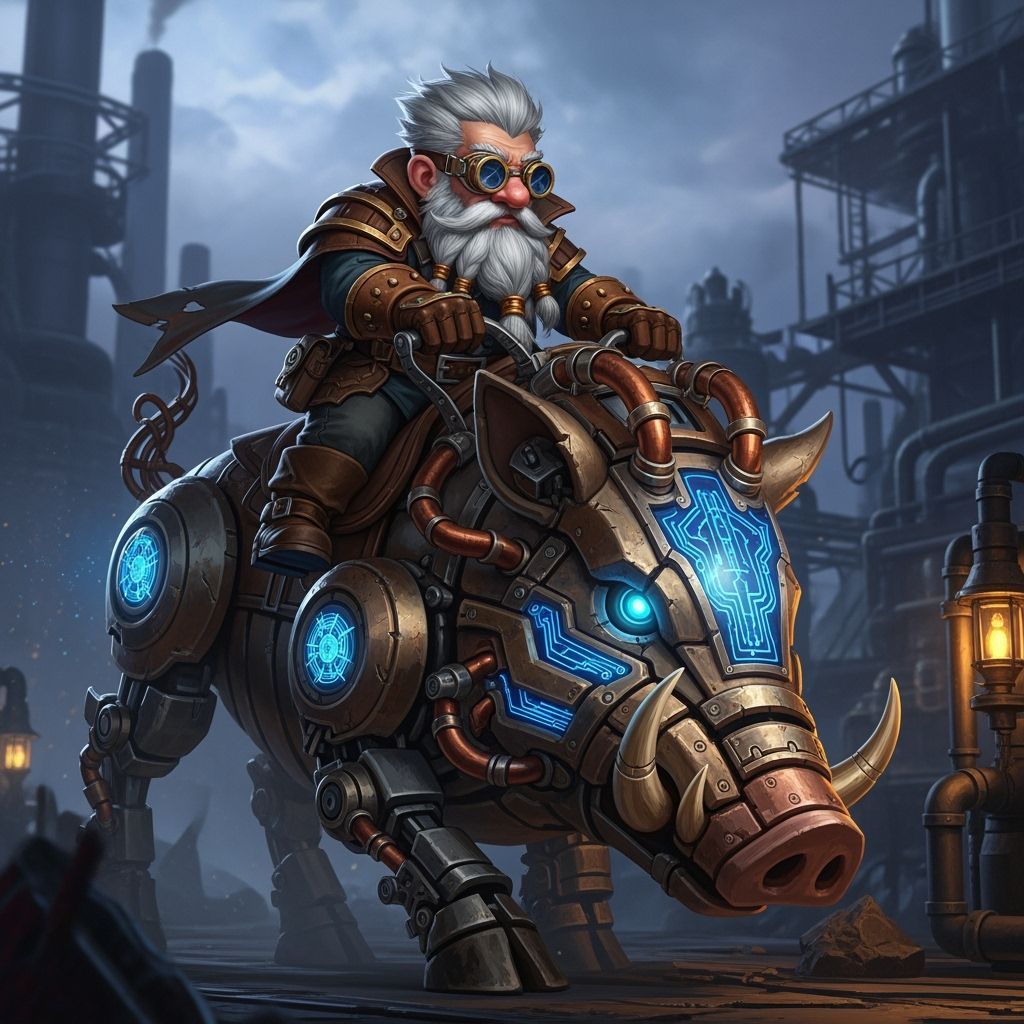 Steampunk Dwarf Rides Clockwork Boar