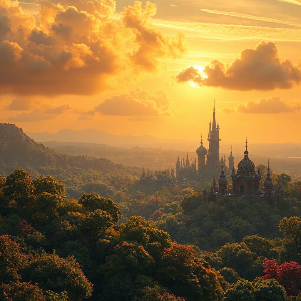 Surreal Solarpunk Oasis Unfolds in Iridescent Forest