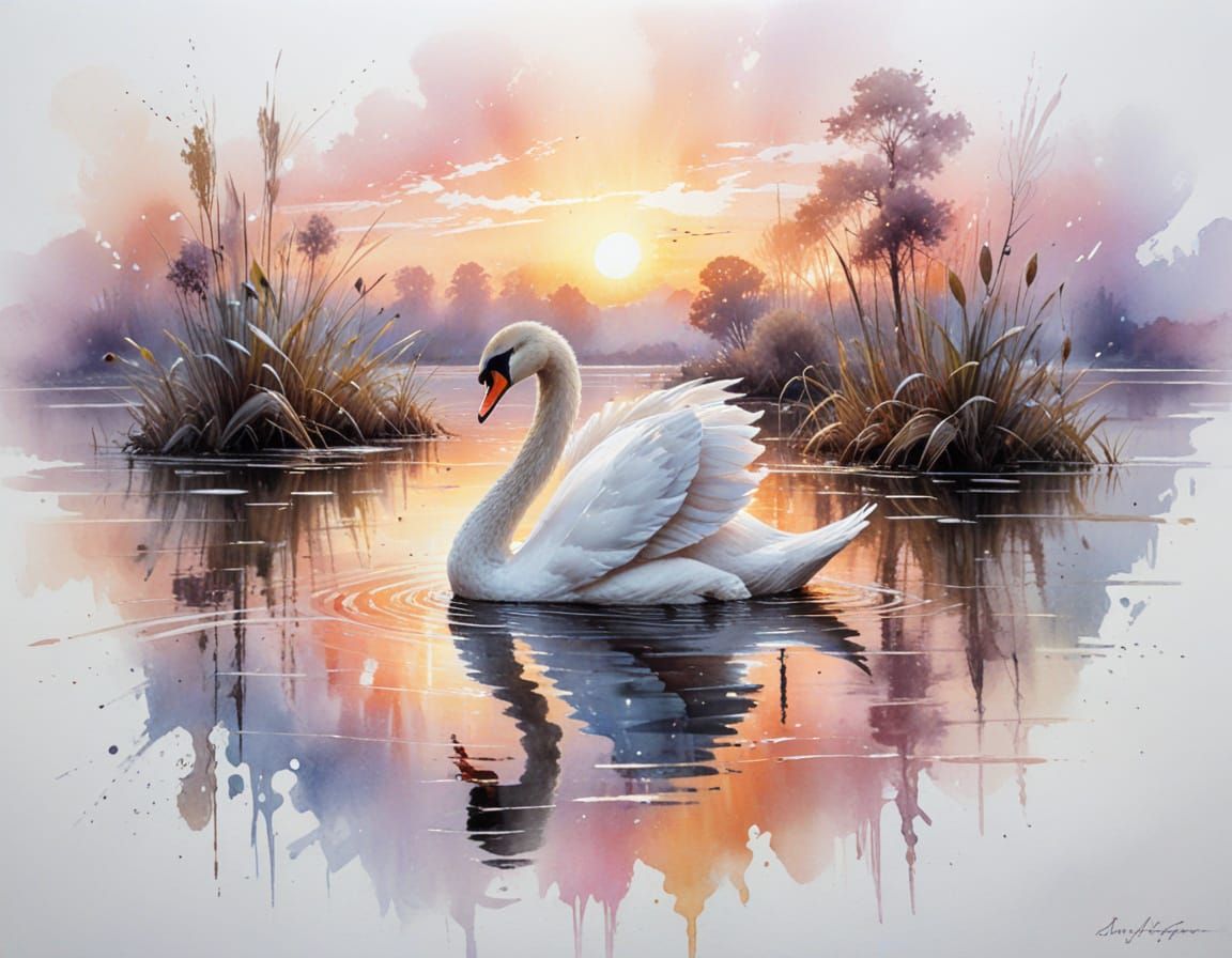 Enchanted Swan on Pastel Dawn Lake