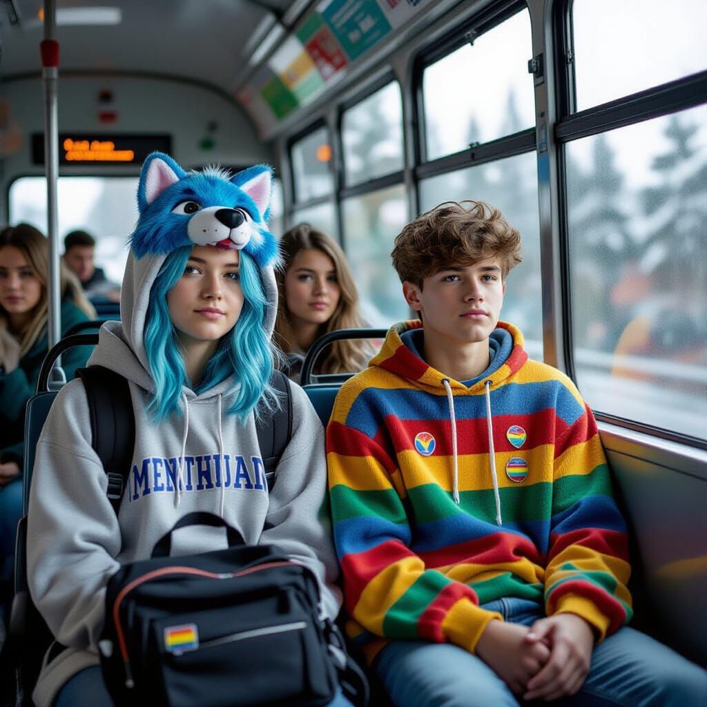 Teenagers on School Bus in Cinematic Style