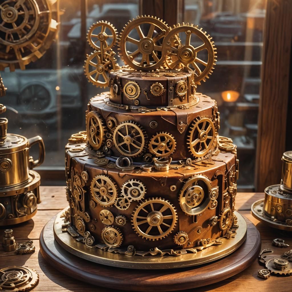 Steampunk Cake of Cogs and Gears Still Life