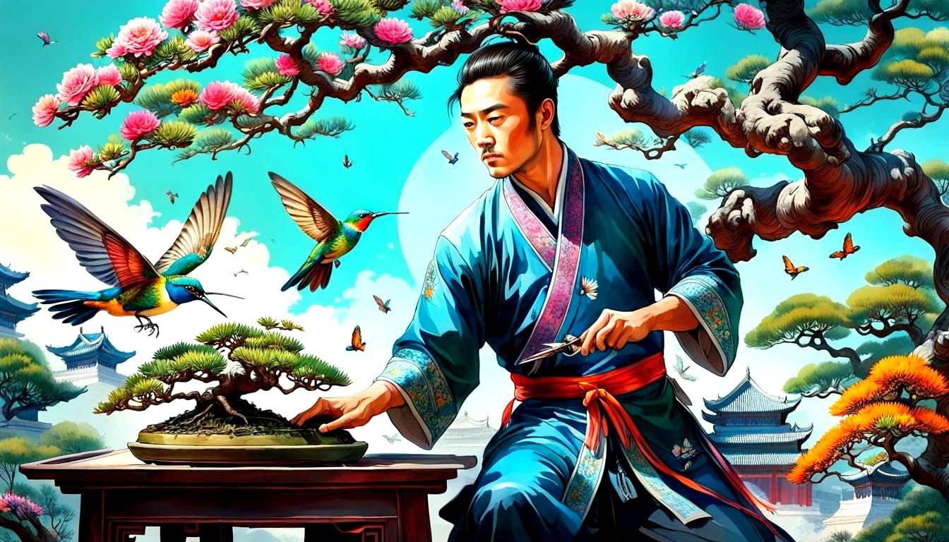 Gardener Pruning Bonsai in Qing Dynasty Palace