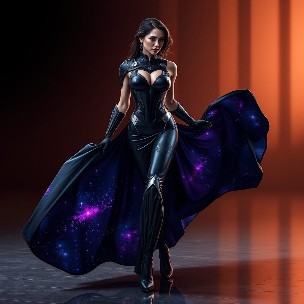 Confident Woman in Futuristic Latex Armor