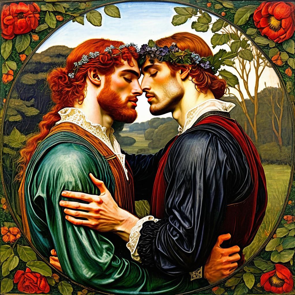Two Male Lovers in Pre-Raphaelite Style