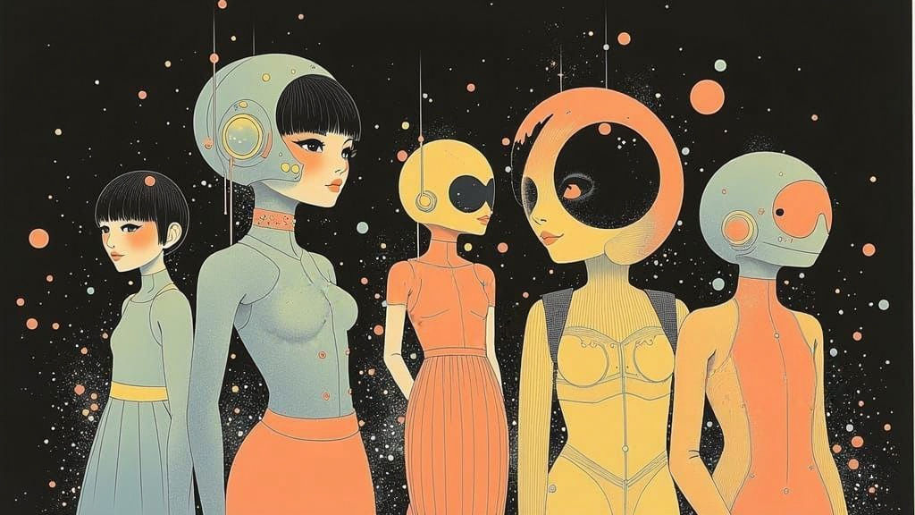 Cosmic Pioneers in 2D Anime Style