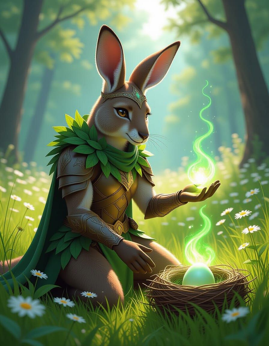 Kangaroo Druid Protecting Magic Egg, Anime Cel-Shading