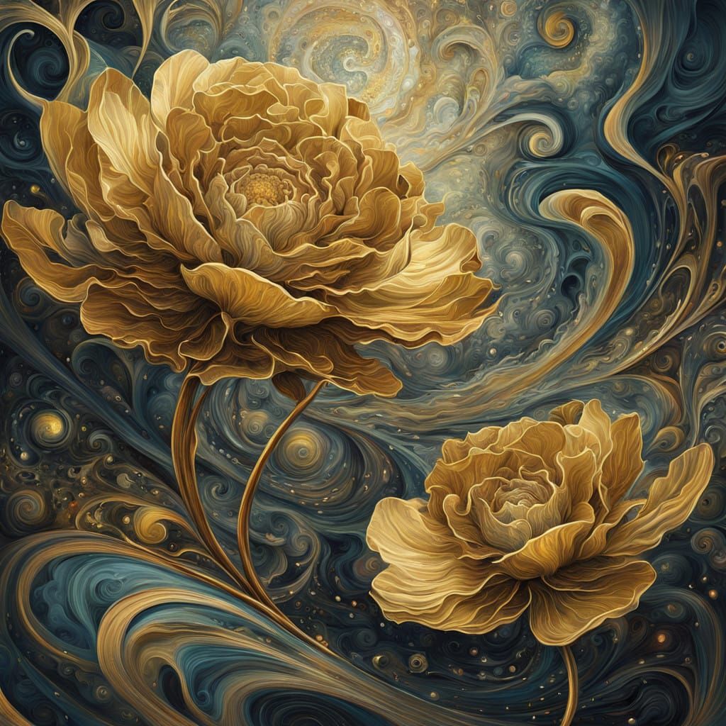 Majestic Metallic Gold Flower in Dreamlike Atmosphere