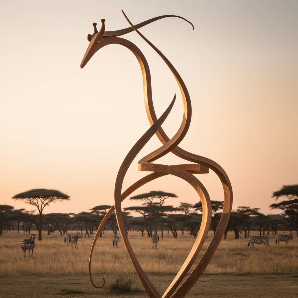 Abstract Giraffe Sculpture in Warm, Golden Light