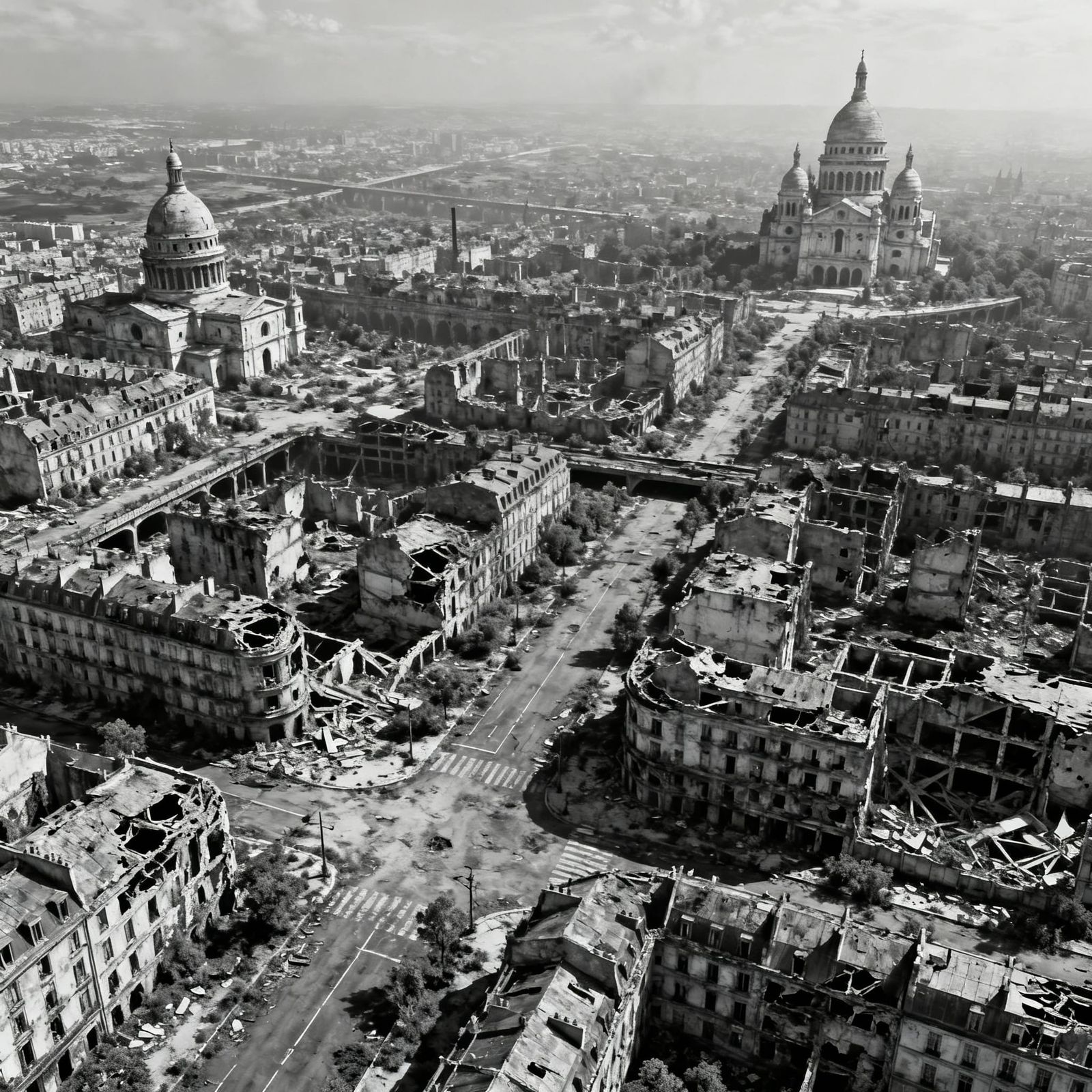 Post-Apocalyptic Montmartre Aerial View in Desolation