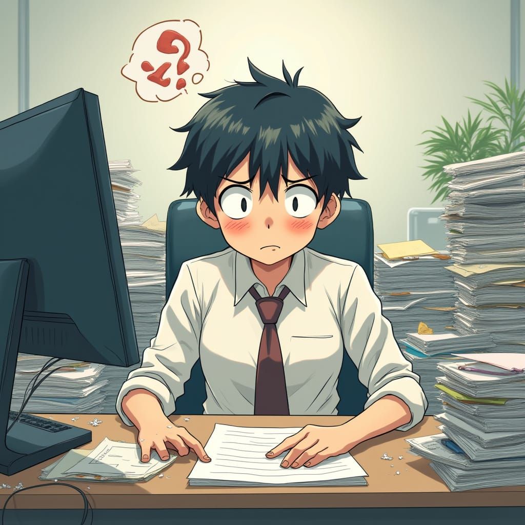 Frustrated Office Worker in Anime Style