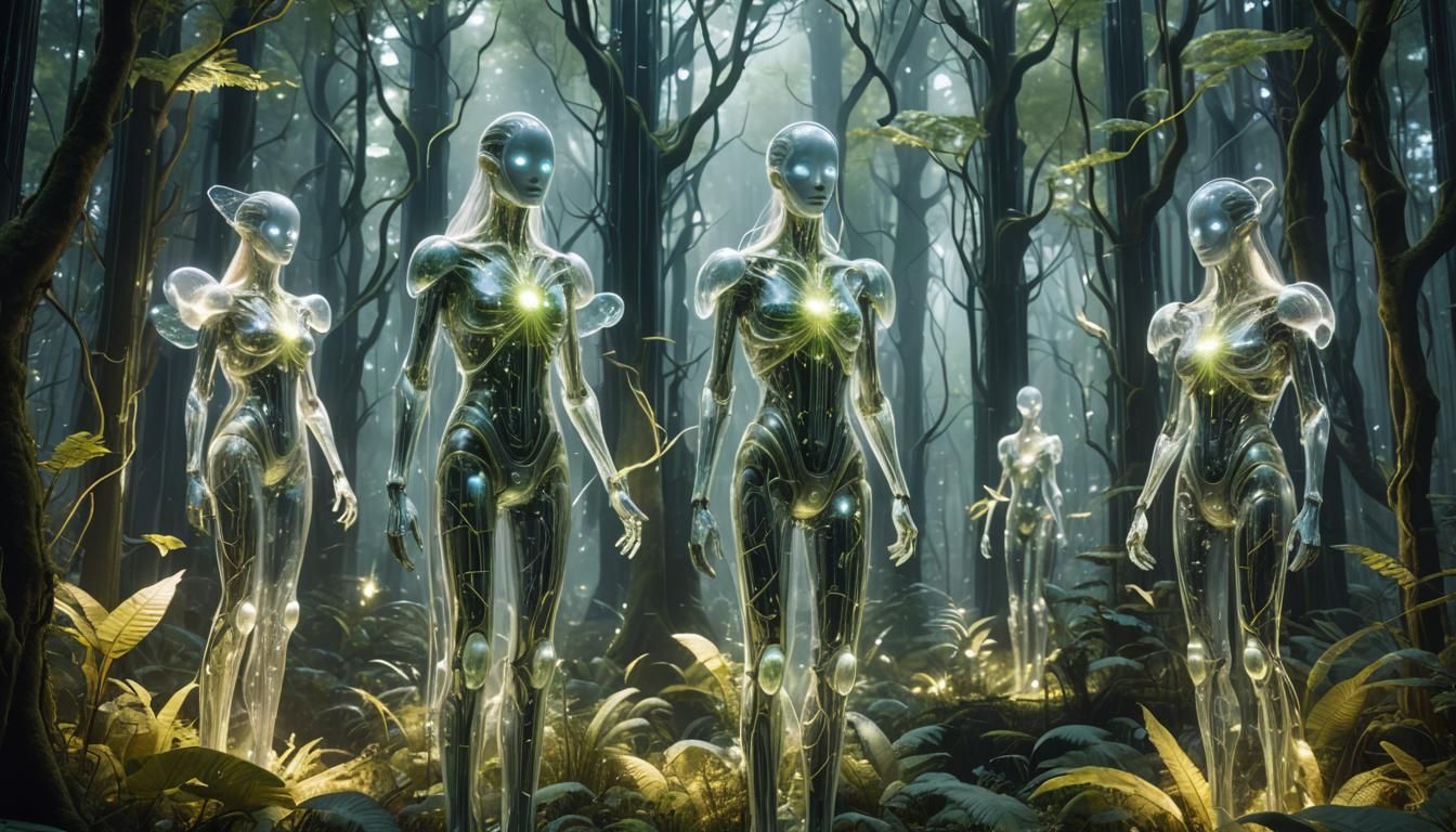 Ethereal Figures in a Glass Forest