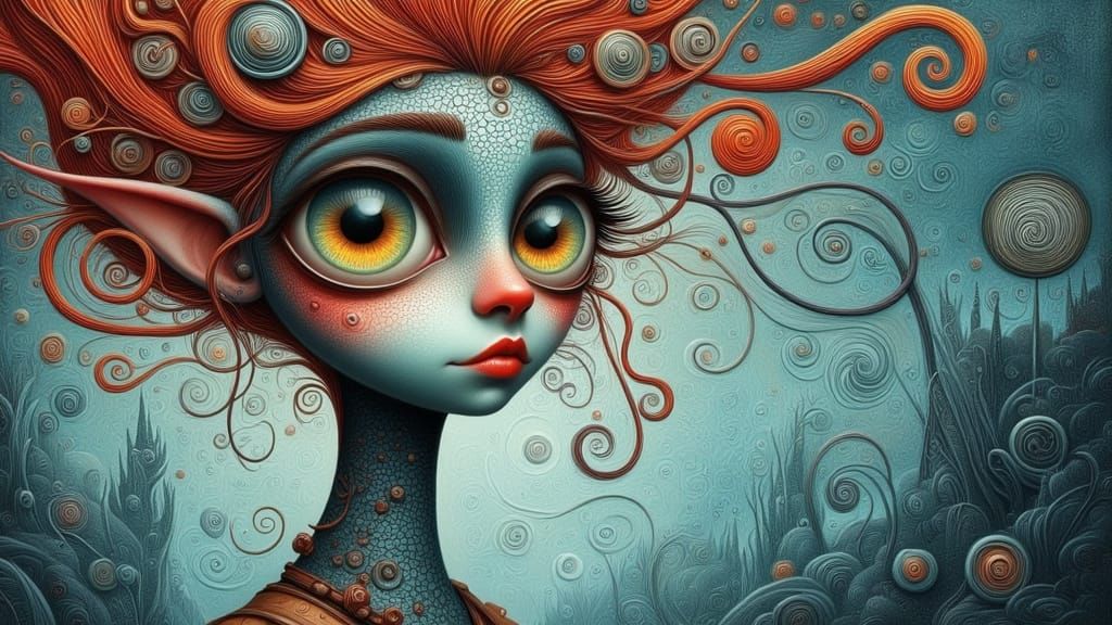 Textured Abstract Portrait of a Young Woman in Whimsical Sty...