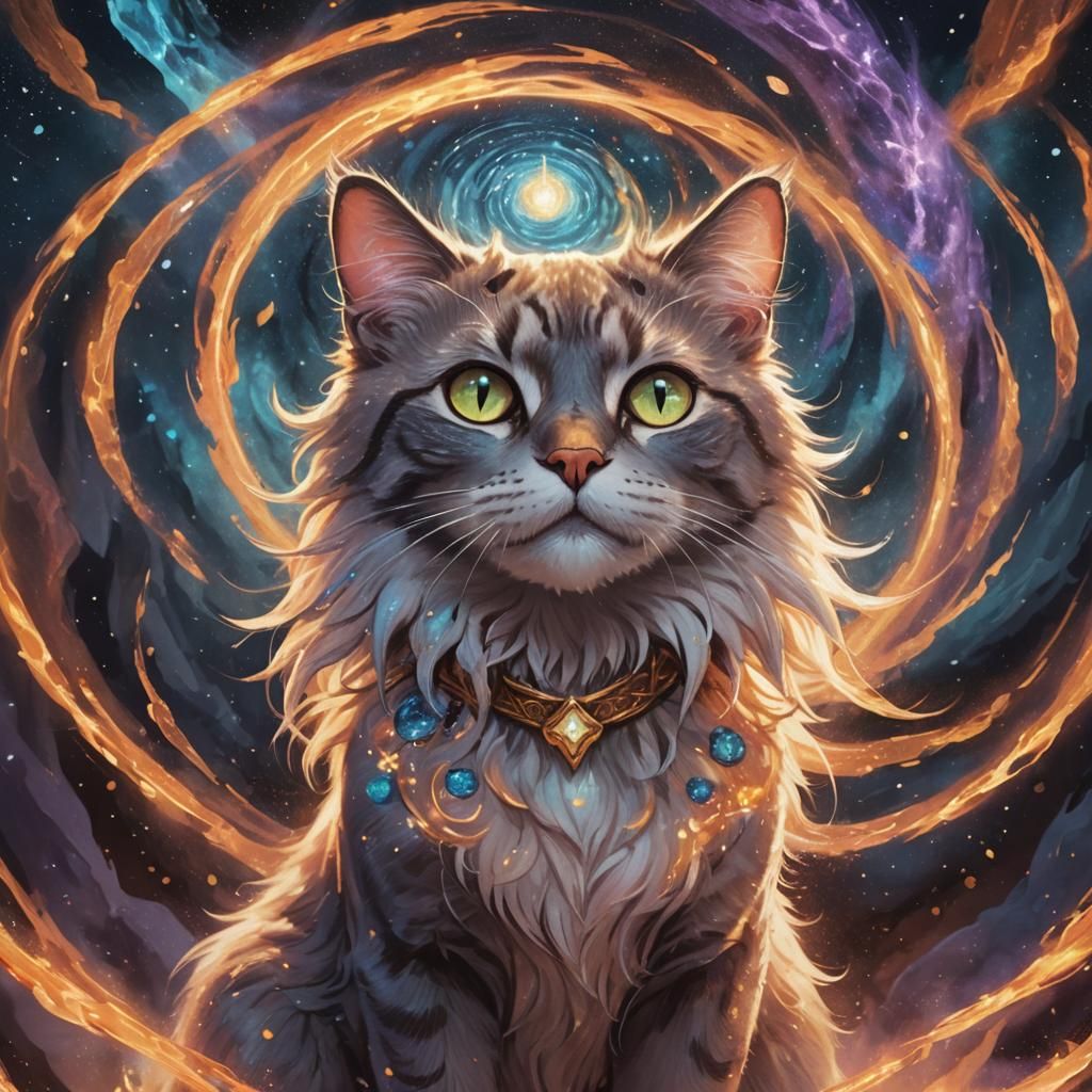 Mystic Cat Druid Summons Glowing Meteorite Artifact