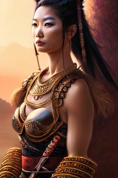 Asian Female Warrior Portrait in Detailed Matte Painting