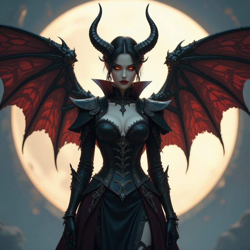 Gothic Cyborg Vampire in a Moonlit Scene