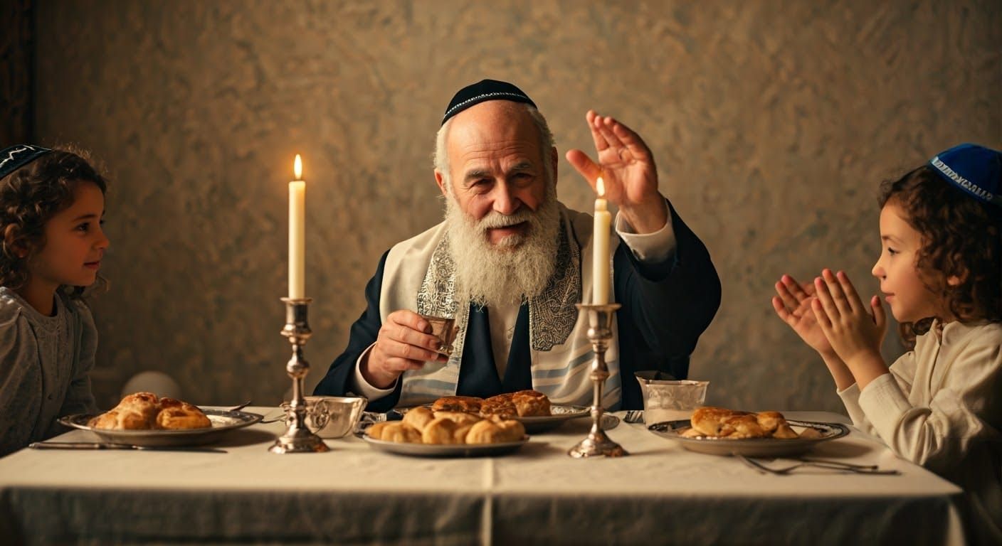 Shabbat Table Scene in Style of Dutch Masters