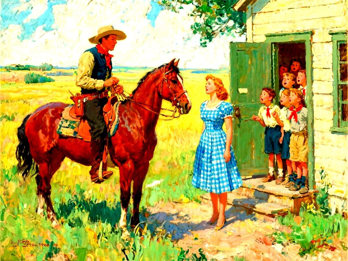 Cowboy and Woman on the Prairie, Impressionistic Style