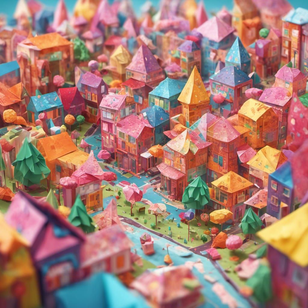 Origami City in Candy Art Style