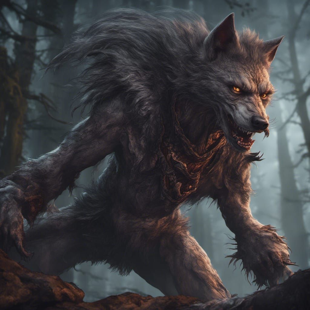 Detailed Matte Painting of a Werewolf Girl
