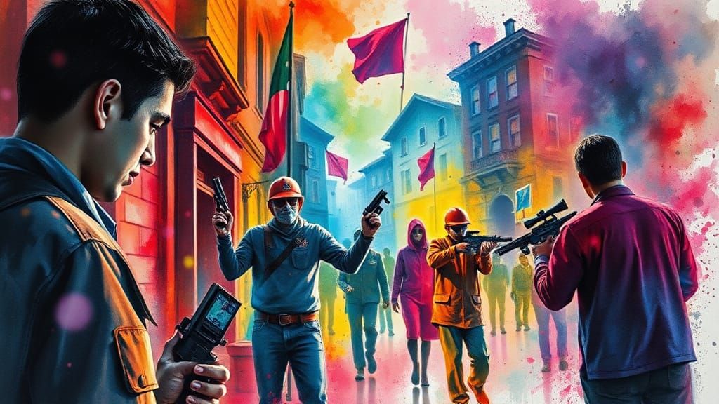 Vibrant Abstract Watercolour Painting with Detailed Charcoal...