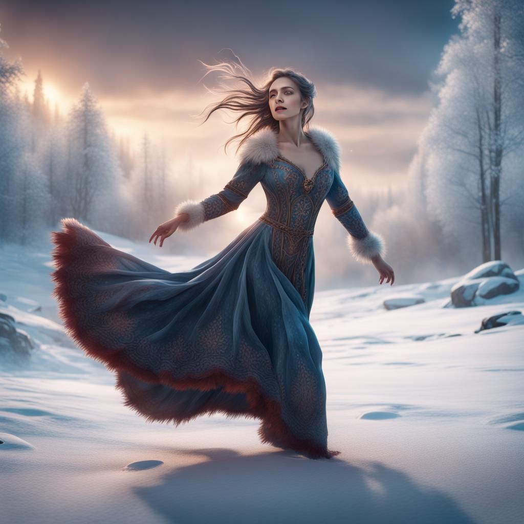 Majestic Winter Woman Dancing in the Snow