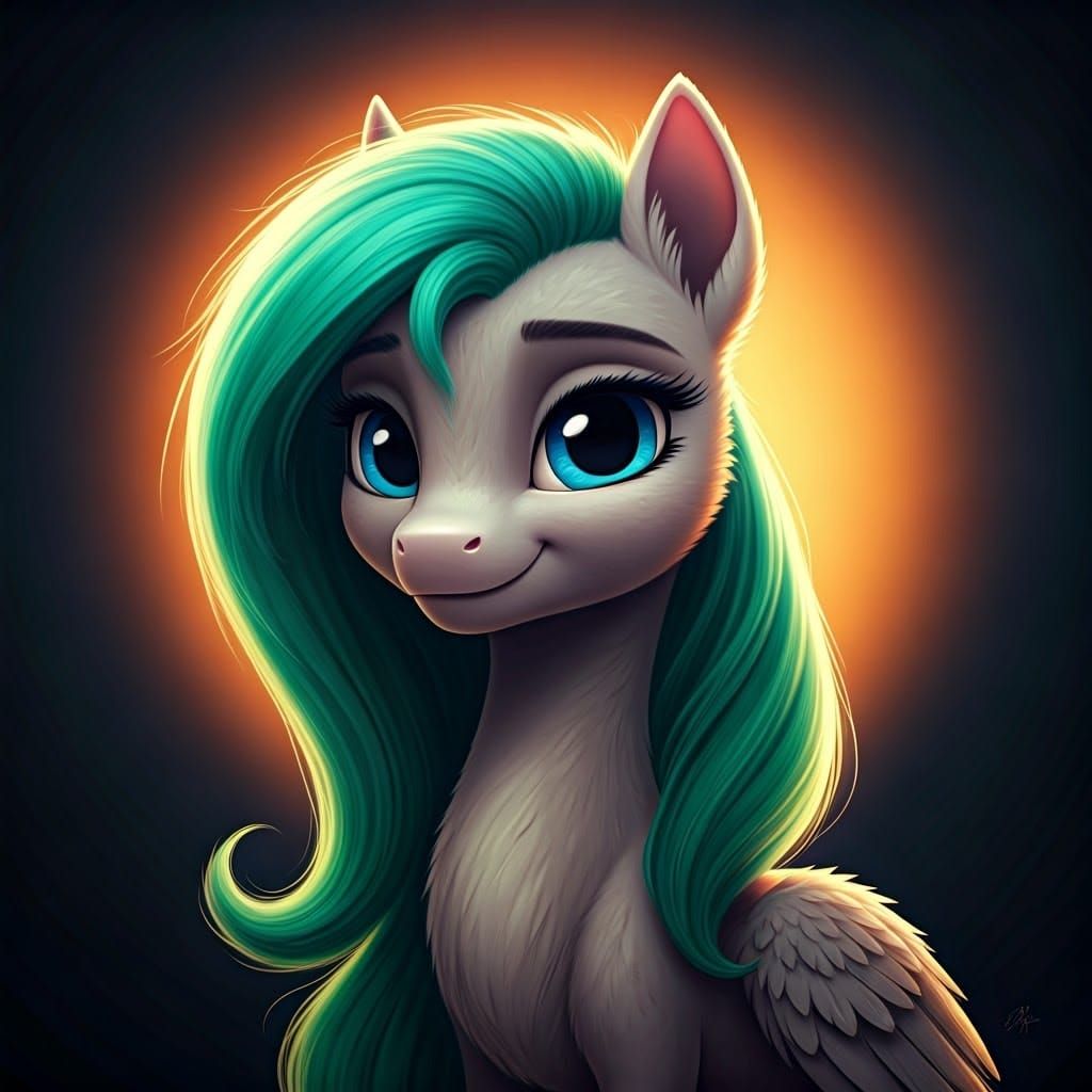 Majestic Gray Pegasus with Vibrant Green Mane and Tail