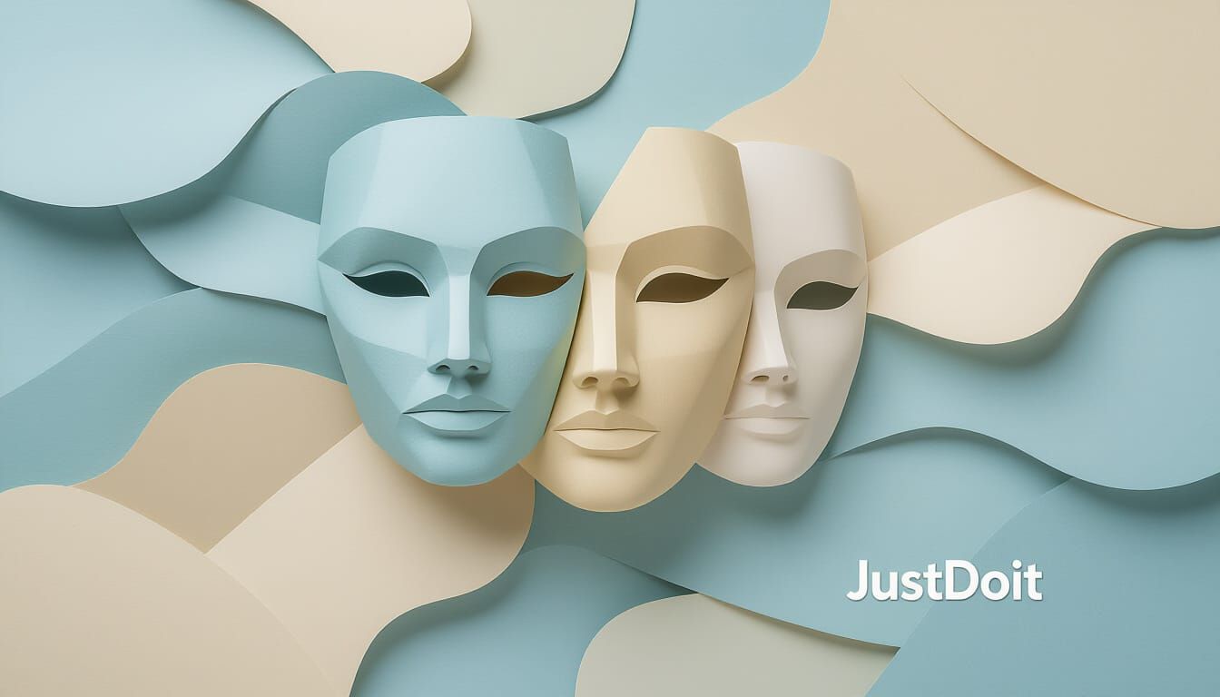 Abstract Origami Masks Symbolizing Hidden Emotions