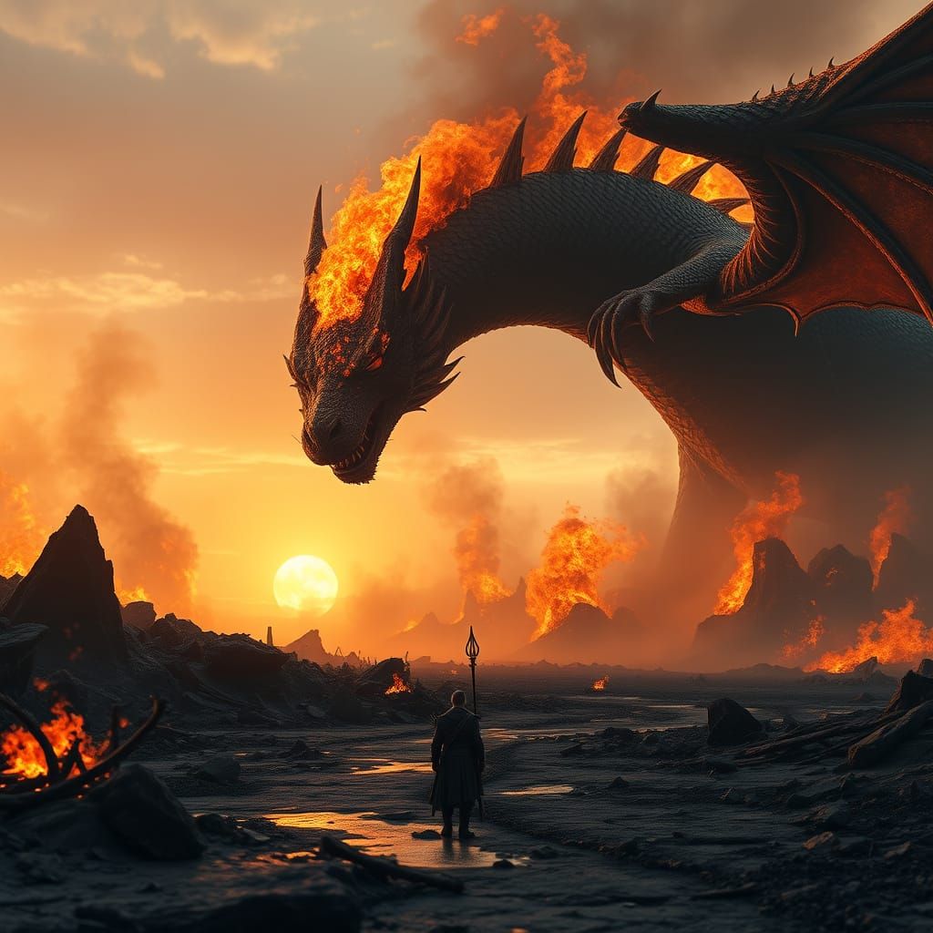 A Dragon Rises from the Ashes in Hyperrealistic Splendor